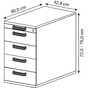 4032062122228 - Standcontainer TOPAS LINE 4 Schübe 1 Utensilienauszug abschließbar B 428 x T 800 x H 720-760 mm lichtgrau lichtgrau