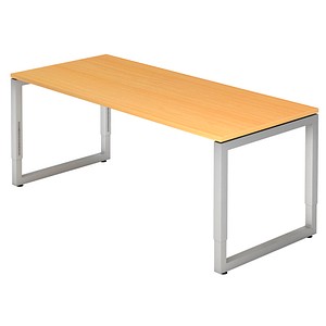 4032062154427 - eurokraft pro Schreibtisch mit Gestell aus Vierkant-Stahlrohr Höhe 650 - 850 mm BxT 1800 x 800 mm Buche   alusilber