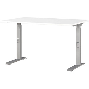 4005949791947 - Schreibtisch DOWNEY 7910-639 manuell höhenverstellbar 68-91cm (H) 120x80cm (BxT) rechteckig weiß silber 4005949791947 GER 4005949791947 - Schreibtisch DOWNEY 7910-639 manuell höhenverstellbar 68-91cm (H) 120x80cm (BxT) rechteckig weiß silber 4005949791947 GER