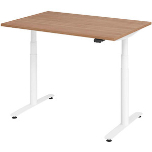 HAMMERBACHER VXDLR12 elektrisch höhenverstellbarer Schreibtisch nussbaum rechteckig, T-Fuß-Gestell weiß 120,0 x 80,0 cm