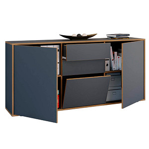 4051814444951 - Holz Kommode Sideboard mit Drehtüren Schubladen und einer Klappe Büromöbel Maße ca H 74 x B 160 x T 33cm - Salia 4051814444951 - Holz Kommode Sideboard mit Drehtüren Schubladen und einer Klappe Büromöbel Maße ca H 74 x B 160 x T 33cm - Salia