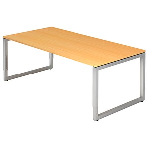 4032062154472 - HAMMERBACHER RS2E höhenverstellbarer Schreibtisch buche rechteckig Kufen-Gestell silber 2000 x 1000 cm