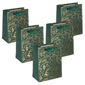 4004360777714 - Geschenktasche GT119 Golden ornaments on green Weihnachten mit Schleifenband Goldene Ornamente 18cm x 23cm 4004360777714 Sig 5 Stück