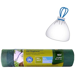 Secolan Müllsäcke 9100000779, grün, 60 Liter, mit Zugband, extrastark 4260123533335 Secolan