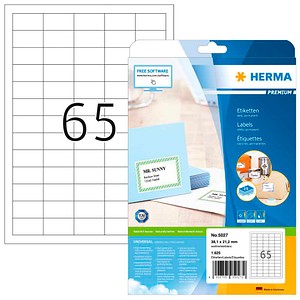 Herma Etiketten Premium 5027, weiß, 38,1x21,2mm, rechteckig 4008705050272 Herma 1625 Stück