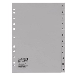 office discount Ordnerregister DIN A4 Vollformat 1-12 grau 12-teilig, 1 Satz