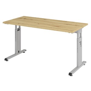 HAMMERBACHER OS614 Schreibtisch Asteiche rechteckig, C-Fuß-Gestell silber 140,0 x 67,2 cm