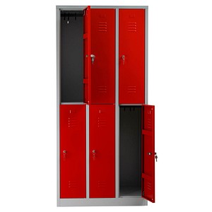 4260090176153 - Spind 106122 Metall 3 Abteile mit 6 Fächern abschließbar 90x195cm (BxH) rot 4260090176153 Gürkan 4260090176153 - Spind 106122 Metall 3 Abteile mit 6 Fächern abschließbar 90x195cm (BxH) rot 4260090176153 Gürkan