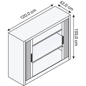 4062084586425 - Rollladenschrank mit Horizontal-Jalousie HxBxT 1030 x 1200 x 420 mm 2 Fachböden 25 Ordnerhöhen verkehrsweiß 4062084586425 - Rollladenschrank mit Horizontal-Jalousie HxBxT 1030 x 1200 x 420 mm 2 Fachböden 25 Ordnerhöhen verkehrsweiß