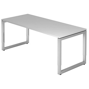 4032062154410 - HAMMERBACHER RS19 höhenverstellbarer Schreibtisch lichtgrau rechteckig Kufen-Gestell silber 1800 x 800 cm