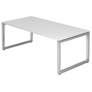 4032062154496 - eurokraft pro Schreibtisch mit Gestell aus Vierkant-Stahlrohr Höhe 650 - 850 mm BxT 2000 x 1000 mm weiß   alusilber