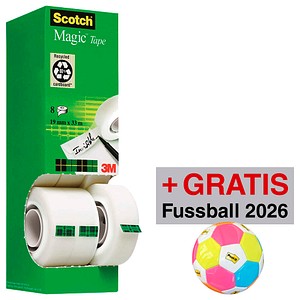 AKTION: Scotch Magic™ Tape Klebefilm matt 19,0 mm x 33,0 m 8 Rollen + GRATIS Fußball 2026