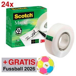 AKTION: Scotch Magic™ Tape Klebefilm matt 19,0 mm x 33,0 m 24 Rollen + GRATIS Fußball 2026