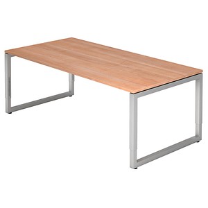 4032062154489 - eurokraft pro Schreibtisch mit Gestell aus Vierkant-Stahlrohr Höhe 650 - 850 mm BxT 2000 x 1000 mm Nussbaum   alusilber
