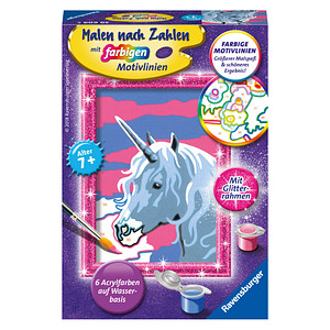 4005556296095 - Mal-Set MALEN NACH ZAHLEN SERIE F – EINHORN 9-teilig mit Glitzerrahmen