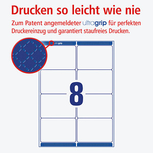 4004182251904 - AVERY Zweckform Abziehhilfe QuickPEELultragrip Versandetiketten L7165-250 Selbsthaftend DIN A4 Weiß 991 x 677 cm 250 Blatt à 8 Etiketten