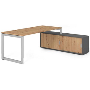 4032062332764 - Schreibtischkombination RSE19 höhenverstellbar 72-81cm (H) 160x80cm (BxT) rechteckig asteiche   silber 4032062332764 Hammerb