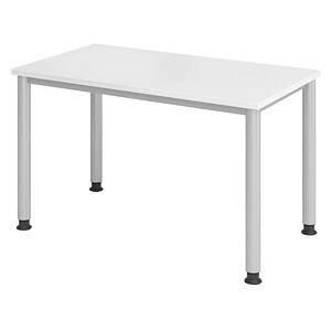 HAMMERBACHER HS612 Schreibtisch weiß rechteckig, 4-Fuß-Gestell silber 120,0 x 67,2 cm