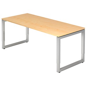 4032062153949 - eurokraft pro Schreibtisch mit Gestell aus Vierkant-Stahlrohr Höhe 650 - 850 mm BxT 1800 x 800 mm Ahorn   alusilber