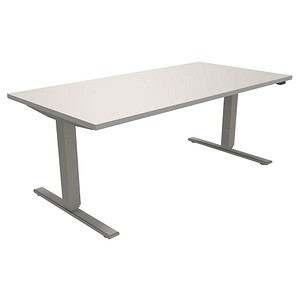 4260267321850 - fm fastline elektrisch höhenverstellbarer Schreibtisch lichtgrau rechteckig T-Fuß-Gestell silber 1600 x 800 cm