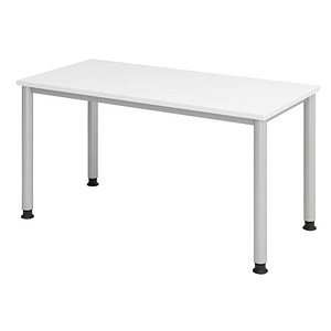 HAMMERBACHER HS614 Schreibtisch weiß rechteckig, 4-Fuß-Gestell silber 140,0 x 67,2 cm