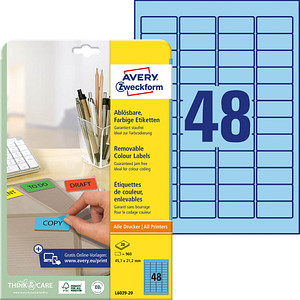 4004182060391 - AVERY Zweckform Universaletikett 457 x 212 mm (B x H) wieder ablösbar Papier blau 960 Etik Pack