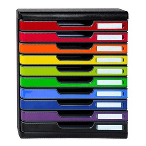 9002493424227 - Schubladenbox Modulo  2x rot orange gelb 2x grün 2x blau violett schwarz 302798D DIN A4 mit 10 Schubladen