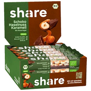 4262414872529 - share Bio Schoko Haselnuss & Karamell Nussriegel 15 Riegel
