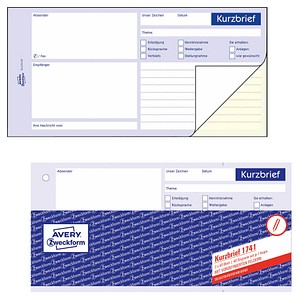 4004182017418 - Kurzbrief Formular Papierformat 1 3 din A4 selbstdurchschreibend Ja - Avery Zweckform