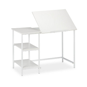 4052025933050 - Schreibtisch neigbar 3 Ablagen mehrere Winkel Computer- & Arbeitstisch HxBxT 75 x 110 x 55 cm Weiß - Relaxdays