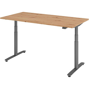 HAMMERBACHER VXDLR16 elektrisch höhenverstellbarer Schreibtisch asteiche rechteckig, T-Fuß-Gestell grau 160,0 x 80,0 cm