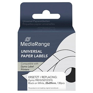 4260459618751 - Etiketten kompatibel zu Dymo 99010S0722370 130 Etiketten 28 x 89 mm (H x B) schwarz auf weiß 4260459618751 MediaRange 4260459618751 - Etiketten kompatibel zu Dymo 99010S0722370 130 Etiketten 28 x 89 mm (H x B) schwarz auf weiß 4260459618751 MediaRange