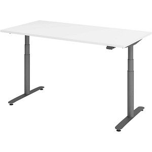 HAMMERBACHER VXDLR16 elektrisch höhenverstellbarer Schreibtisch weiß rechteckig, T-Fuß-Gestell grau 160,0 x 80,0 cm