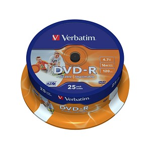 0023942435389 - 7GB 16x Speed DVD-R 12cm 1x25 Verbatim DVD-R 47GB 16x Speed wide printable 43538 0023942435389