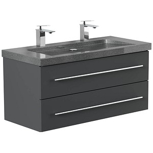 4251982676868 - Badmöbel Granit G654 YAMO 100 cm 2 Hahnlöcher SoftClose weiß hochglanz