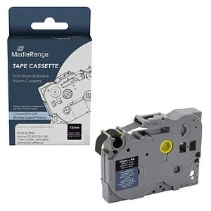 4260459618478 - Mediarange - Plastic tape cassette for label printers using Brother TZ-335 TZe-335 permanent adhesive 12mm 8m laminated white on black
