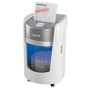 4002432142460 - AKTION LEITZ IQ OptiMax Small Office 350 Aktenvernichter mit Partikelschnitt P-5 2 x15 mm bis 8 Blatt weiß mit 20 Euro CashBack