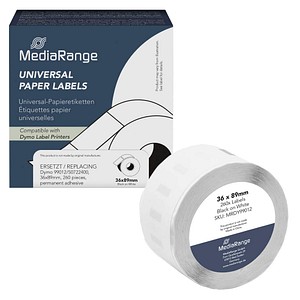 4260459618775 - Etiketten kompatibel zu Dymo 99012S0722400 260 Etiketten 36 x 89 mm (H x B) schwarz auf weiß 4260459618775 MediaRange 4260459618775 - Etiketten kompatibel zu Dymo 99012S0722400 260 Etiketten 36 x 89 mm (H x B) schwarz auf weiß 4260459618775 MediaRange