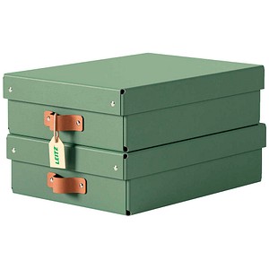 4002432136407 - Puro Aufbewahrungsbox mit Deckel mittelgroß & flach 8L 100% recycelter Karton 2er-Pack Grün