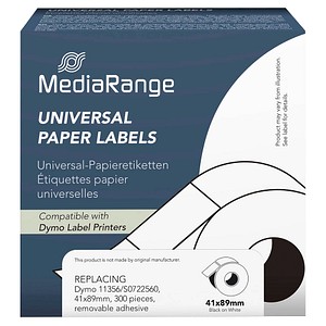 4260459618713 - Etiketten kompatibel zu Dymo 11356S0722560 300 Etiketten 41 x 89 mm (H x B) schwarz auf weiß 4260459618713 MediaRange 4260459618713 - Etiketten kompatibel zu Dymo 11356S0722560 300 Etiketten 41 x 89 mm (H x B) schwarz auf weiß 4260459618713 MediaRange