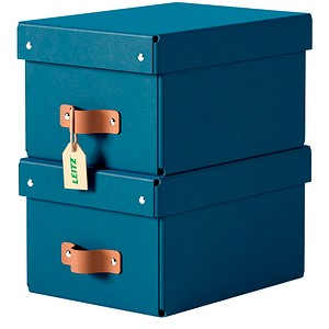 4002432136384 - Puro Aufbewahrungsbox mit Deckel klein 7L 100% Recyclingkarton 2er-Pack Dunkelblau