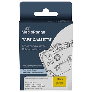4260459618591 - Mediarange - Plastic tape cassette for label printers using Brother® TZ-641 TZe-641 permanent adhesive 18mm 8m laminated black on yellow