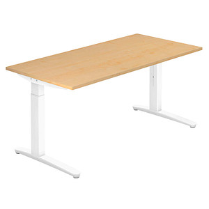 4032062169391 - eurokraft pro ANNY - Schreibtisch mit C-Fußgestell höhenverstellbar 650 - 850 mm Breite 1600 mm Ahorn-Dekor   weiß