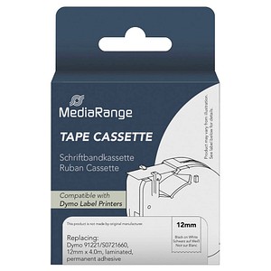 4260459619031 - Schriftband kompatibel zu Dymo 91221S0721660 12 mm x 4 m permanent haftend schwarz auf weiß 4260459619031 MediaRange