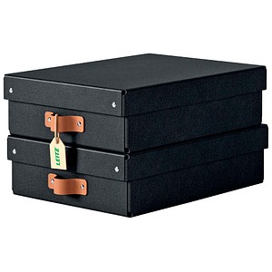 4002432136438 - Puro Aufbewahrungsbox mit Deckel mittelgroß & flach 8L 100% recycelter Karton 2er-Pack Schwartz