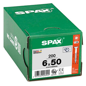 4003530096945 - Universalschraube 6 x 50 mm 200 Stück Teilgewinde Senkkopf t-star plus T30 4CUT wirox - 0191010600505 - Spax