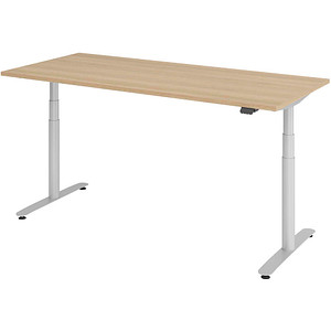 HAMMERBACHER VXDLR19 elektrisch höhenverstellbarer Schreibtisch eiche rechteckig, T-Fuß-Gestell silber 180,0 x 80,0 cm