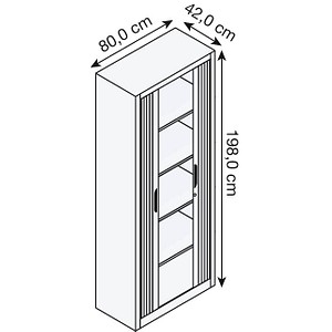 4050646447291 - Rollladenschrank mit Horizontal-Jalousie HxBxT 1980 x 800 x 420 mm 4 Fachböden 5 Ordnerhöhen weißaluminium 4050646447291 - Rollladenschrank mit Horizontal-Jalousie HxBxT 1980 x 800 x 420 mm 4 Fachböden 5 Ordnerhöhen weißaluminium