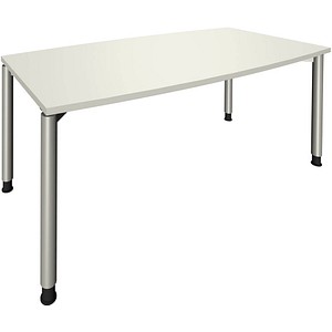 4260672332427 - fm Konferenztisch fastline weiß Tonnenform 4-Fuß-Gestell silber 1800 x 800 900 x 680 - 820 cm