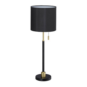 4052025322274 - Relaxdays Tischlampe mit Zugschalter elegante Nachttischlampe mit Stoffschirm E27 Fassung HD 69 x 24 cm schwarz-gold